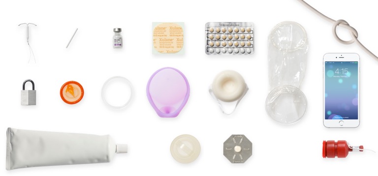 Table top view of contraception methods